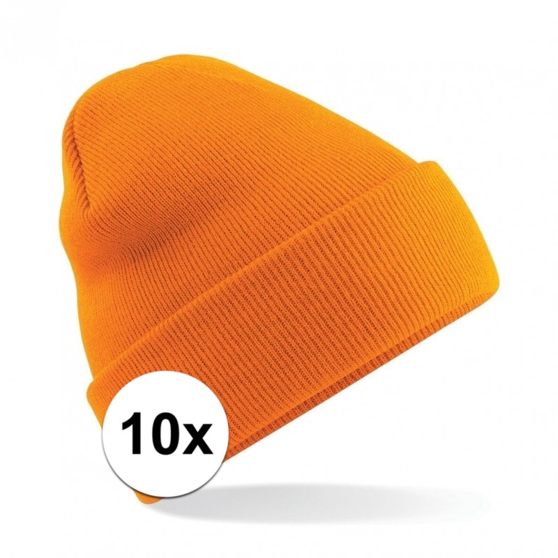 10x Heren winter schaatsmuts oranje