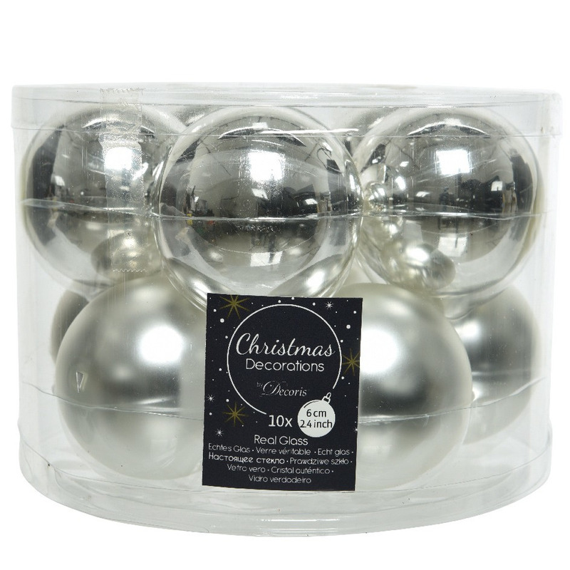 10x Zilveren glazen kerstballen 6 cm glans en mat