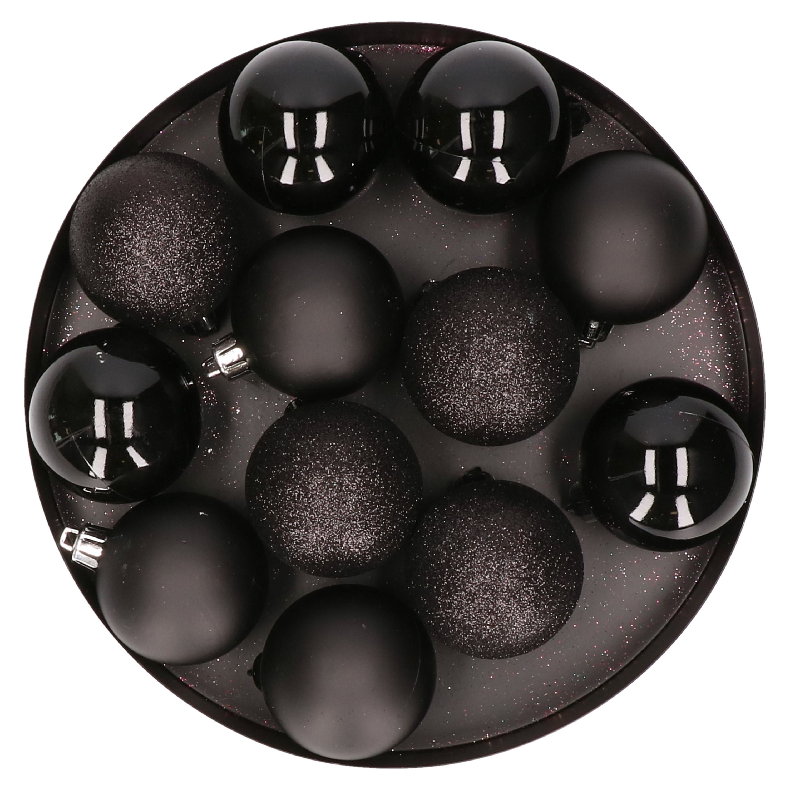 12x Zwarte kerstballen 6 cm kunststof mat glans
