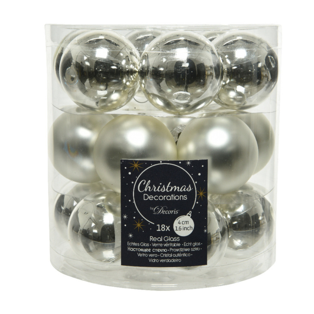 18x stuks kleine glazen kerstballen zilver 4 cm mat glans