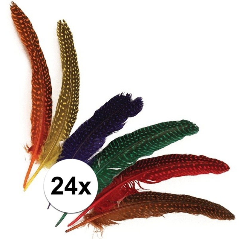24x Decoratieve veren met stippen