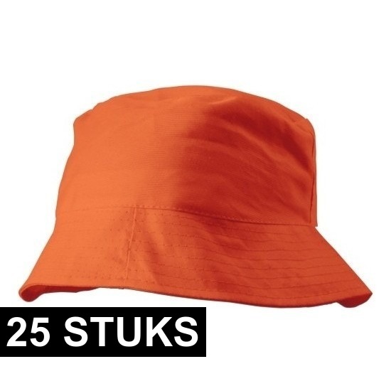 25x Oranje vissershoedjes zonnehoedjes voor volwassenen
