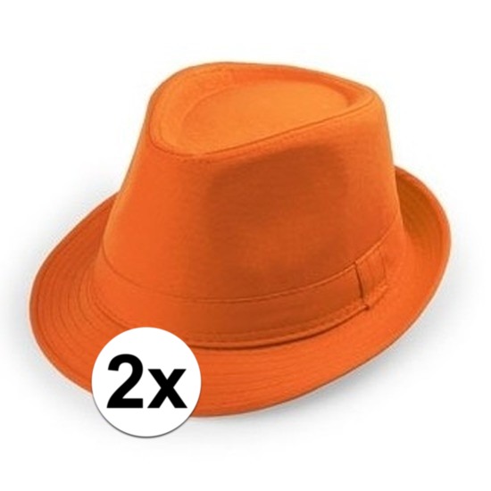 2x Goedkope oranje verkleed hoedjes voor volwassenen