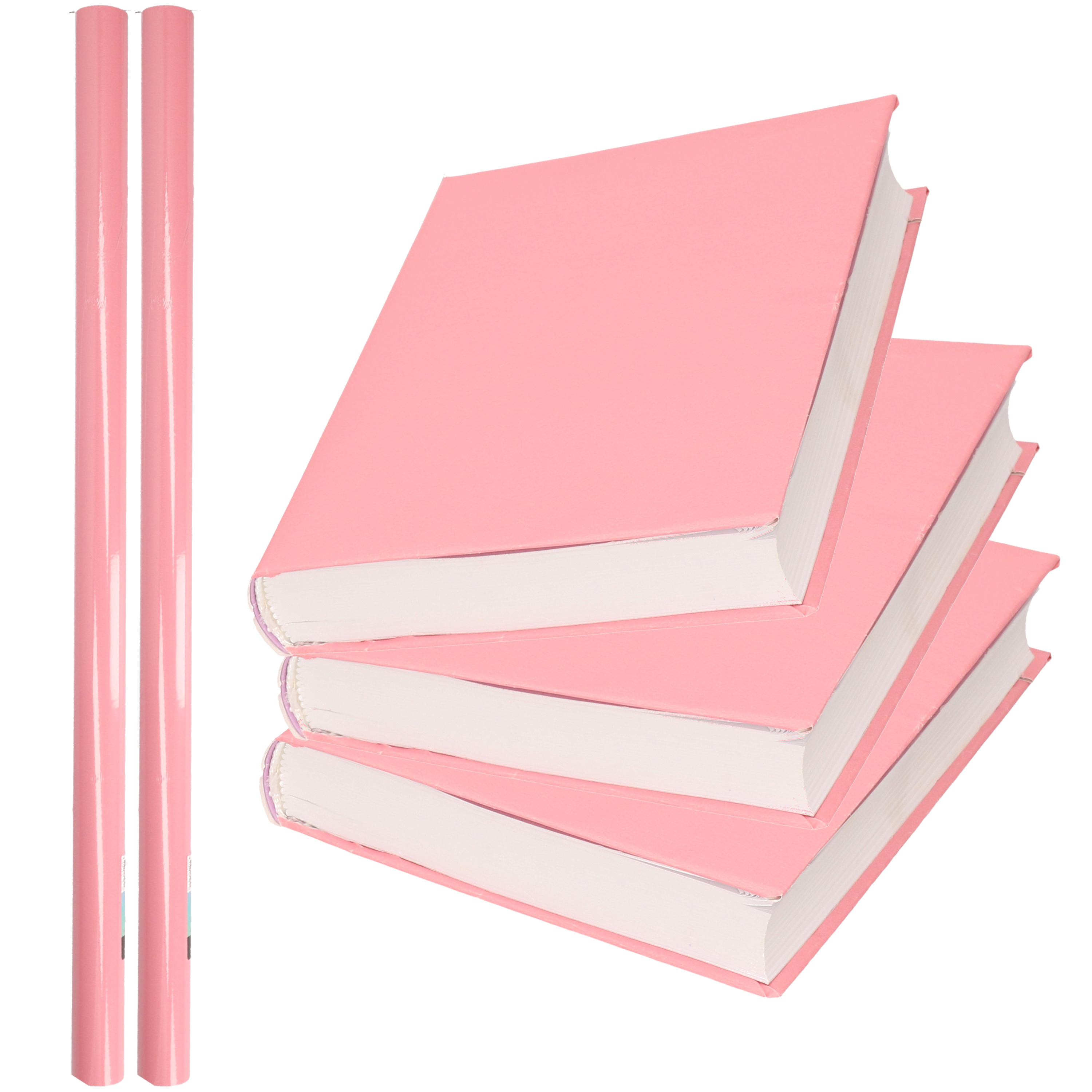 2x Rollen kadopapier schoolboeken kaftpapier pastel roze 200 x 70 cm