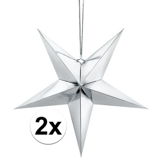 2x Zilveren sterren 45 cm Kerst decoratie versiering