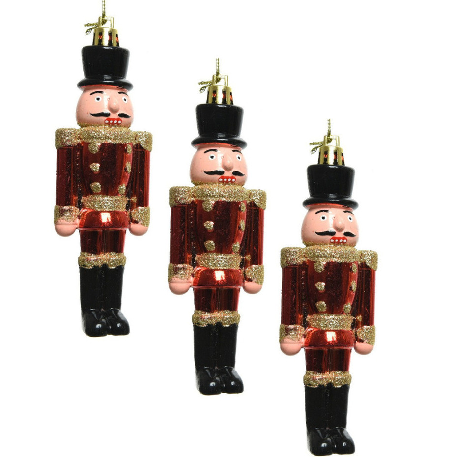3x Kerstboomhangers notenkrakers poppetjes soldaten rood 9 cm