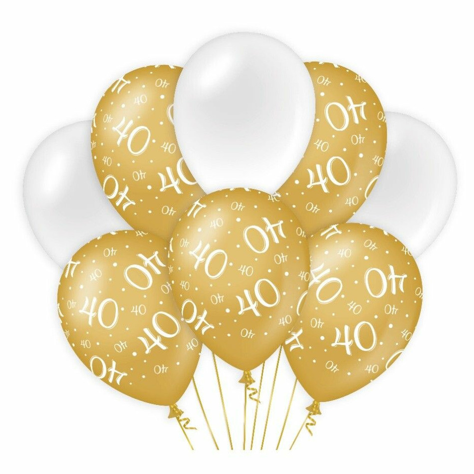 40 jaar leeftijd thema Ballonnen - 8x - goud/wit - Verjaardag - Versiering/feestartikelen