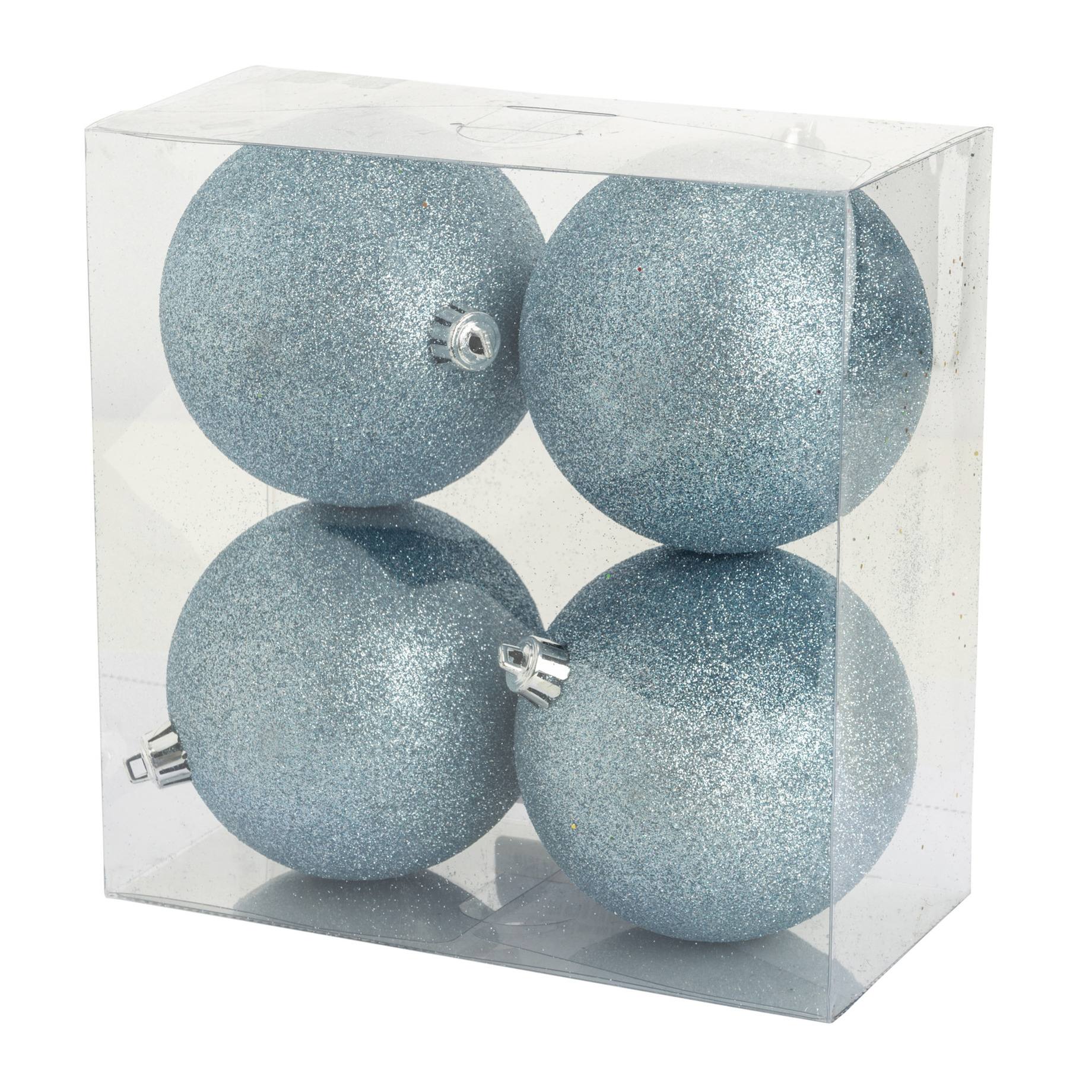 4x stuks kunststof glitter kerstballen ijsblauw 10 cm