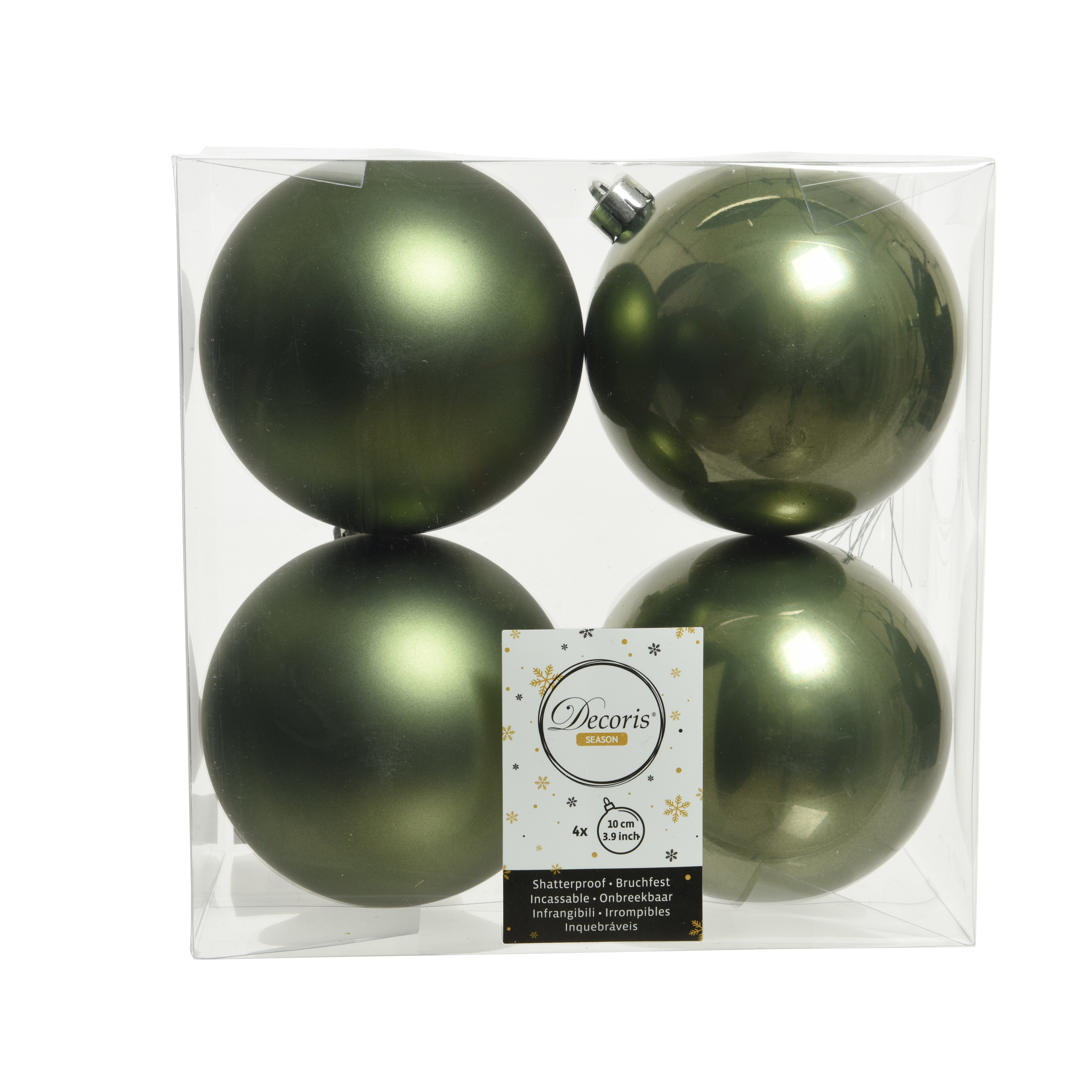 4x stuks kunststof kerstballen mos groen 10 cm glans mat