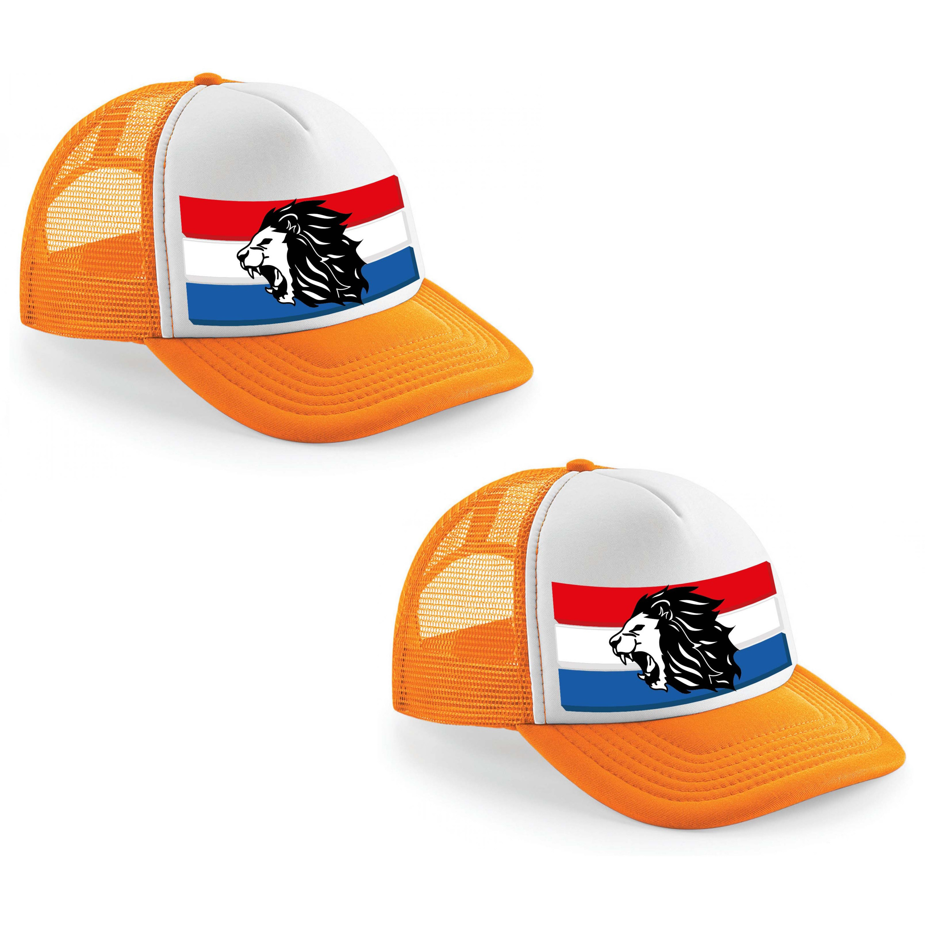 4x stuks oranje wit Holland leeuw snapback cap truckers pet dames en heren Koningsdag EK WK pe