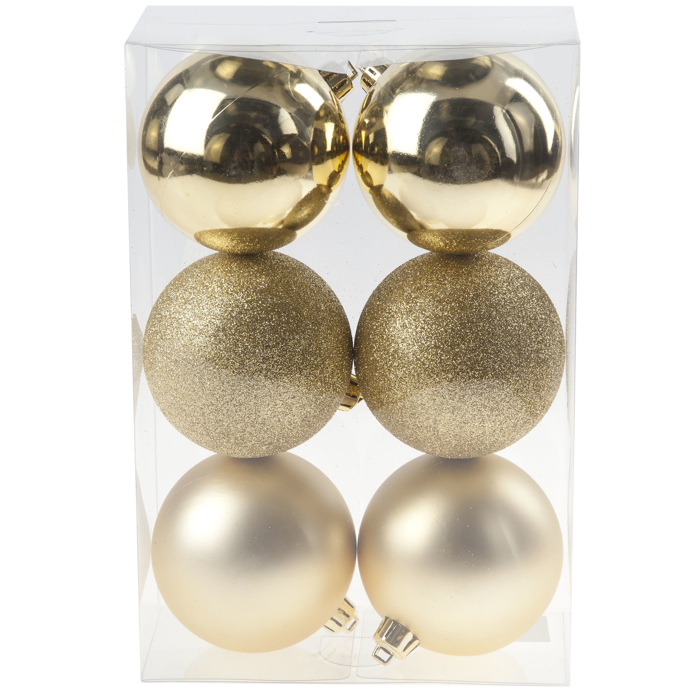 6x Gouden kerstballen 8 cm kunststof mat glans glitter