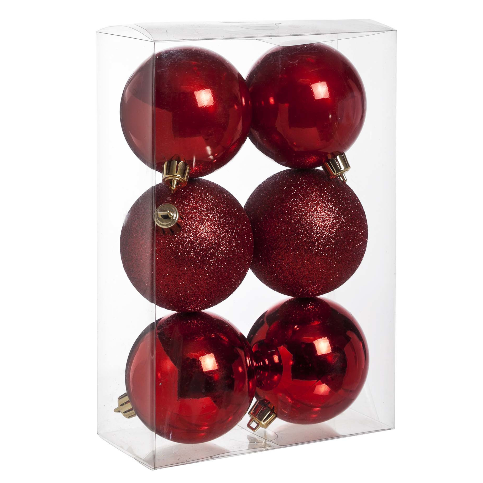 6x Rode kerstballen 8 cm kunststof mat glans glitter