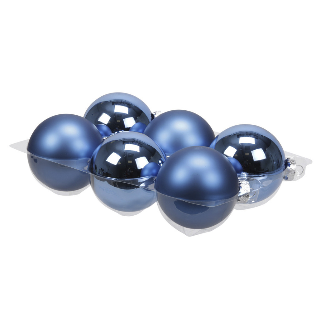 6x stuks glazen kerstballen blauw (basic) 8 cm mat glans
