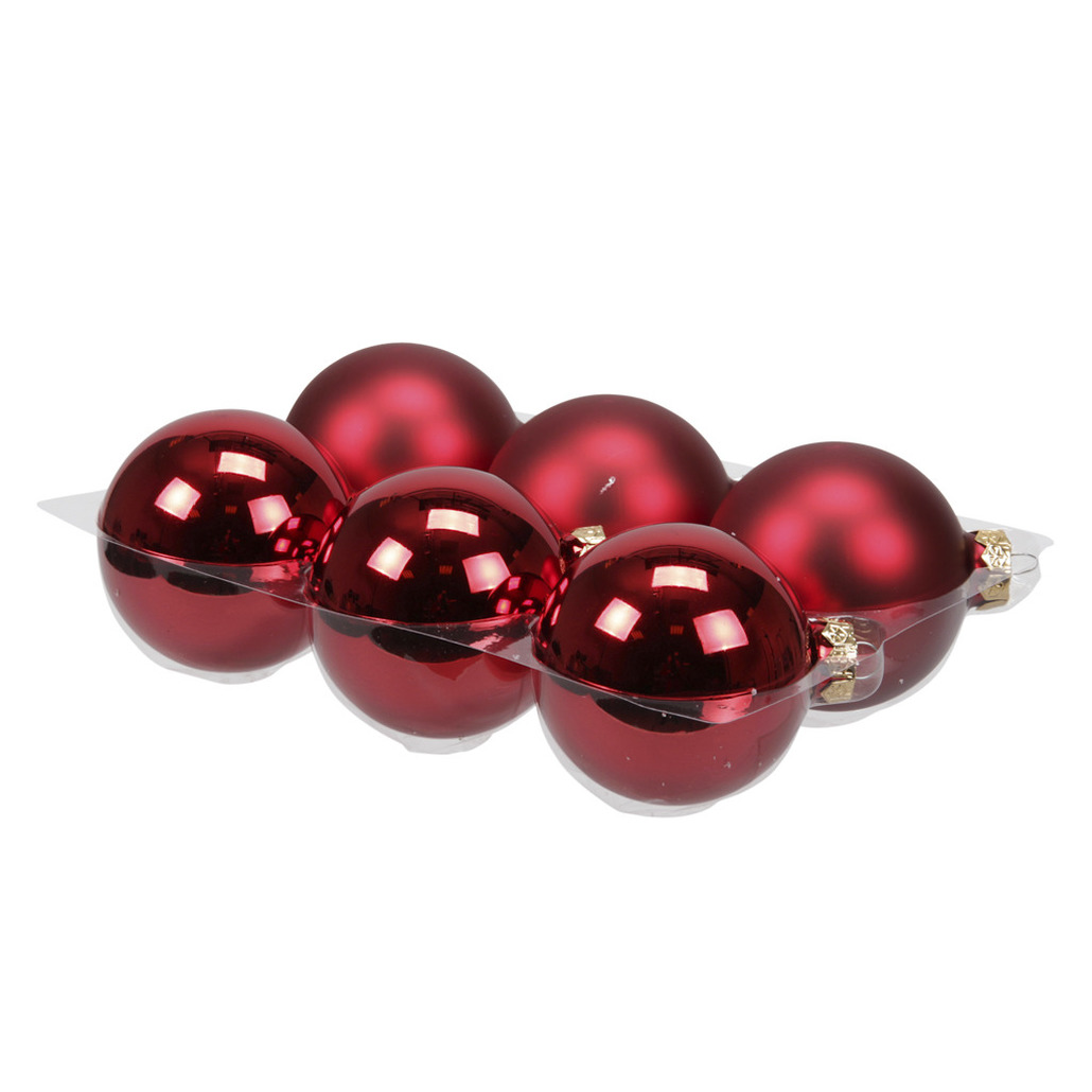 6x stuks glazen kerstballen rood 8 cm mat glans