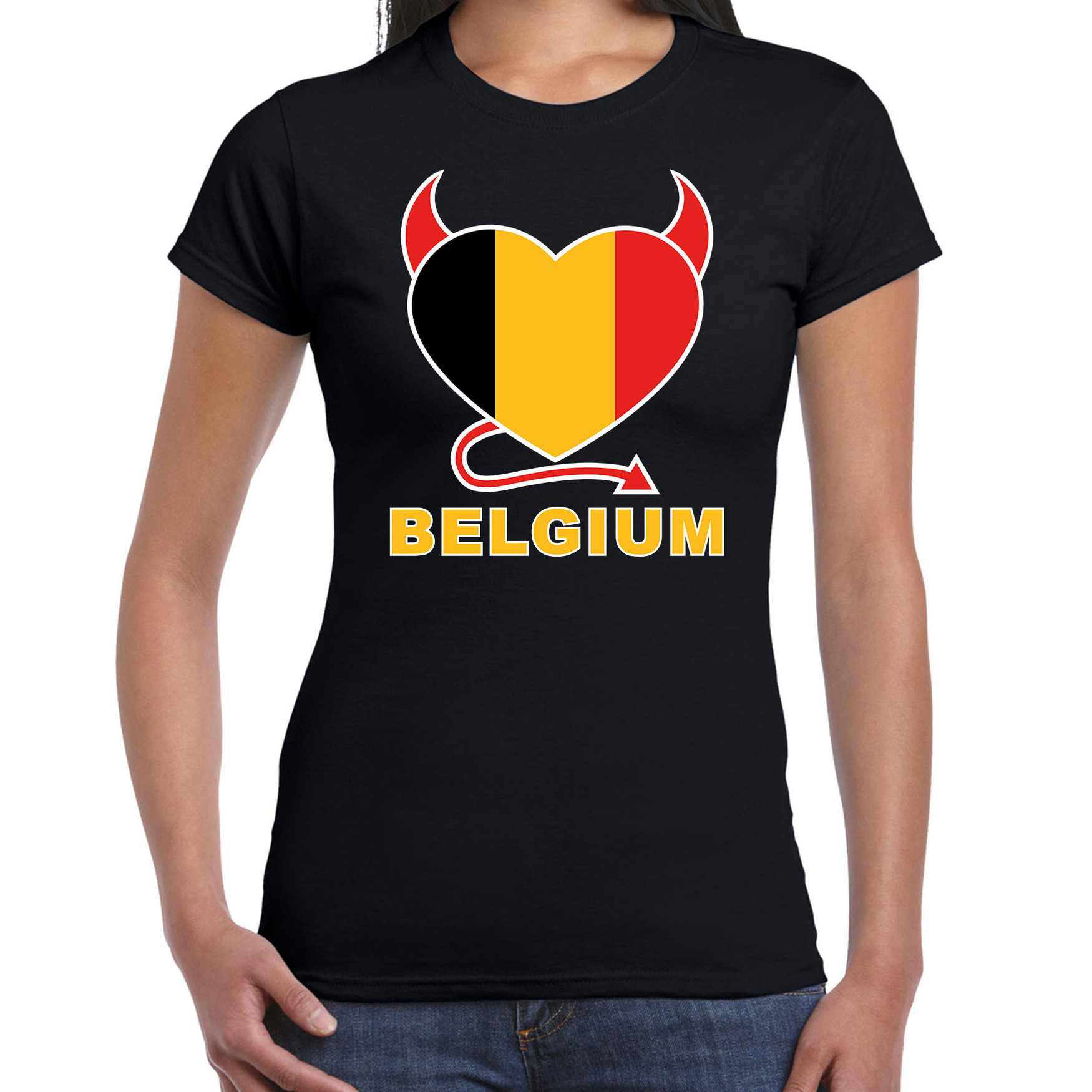 Belgium hart supporter t shirt zwart EK WK voor dames