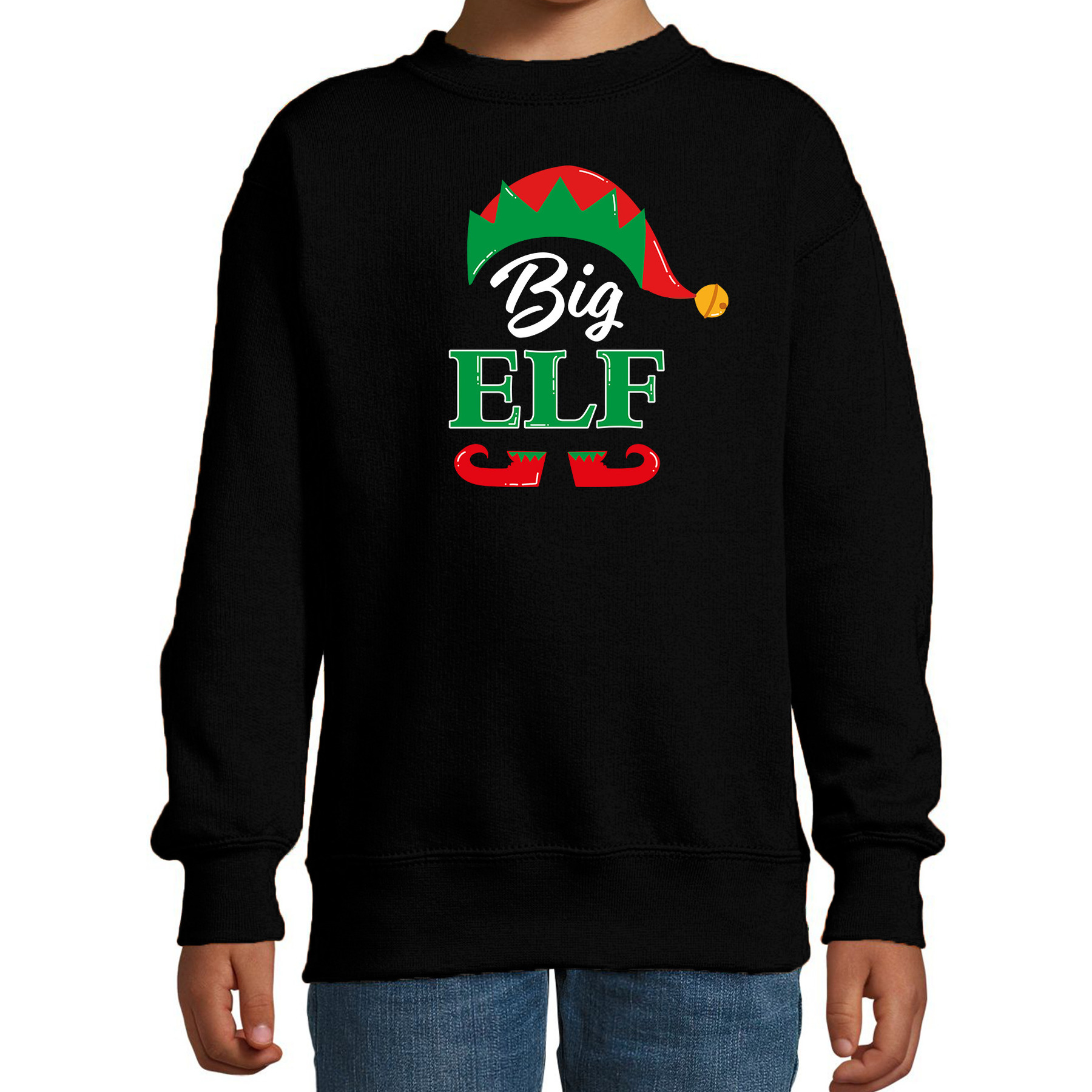 Big elf Kerstsweater Kersttrui zwart voor kinderen