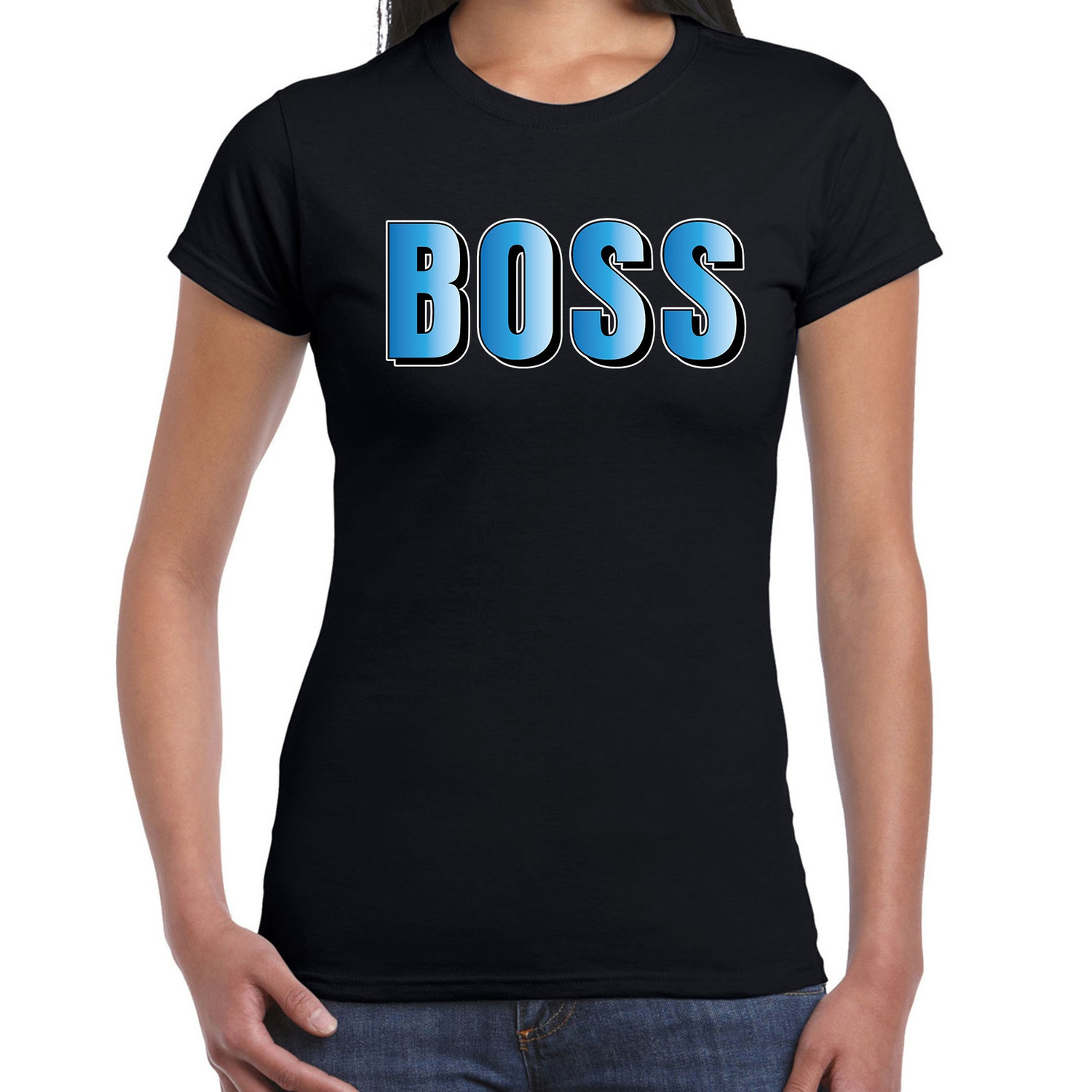 Boss t shirt zwart met blauwe letters voor dames