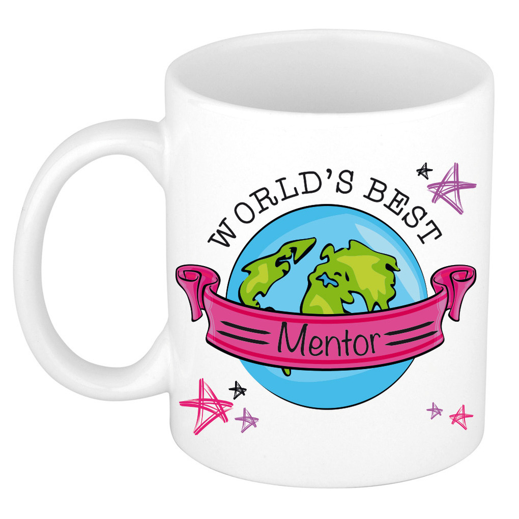 Cadeau koffie thee mok voor mentor beste mentor roze 300 ml juf meester