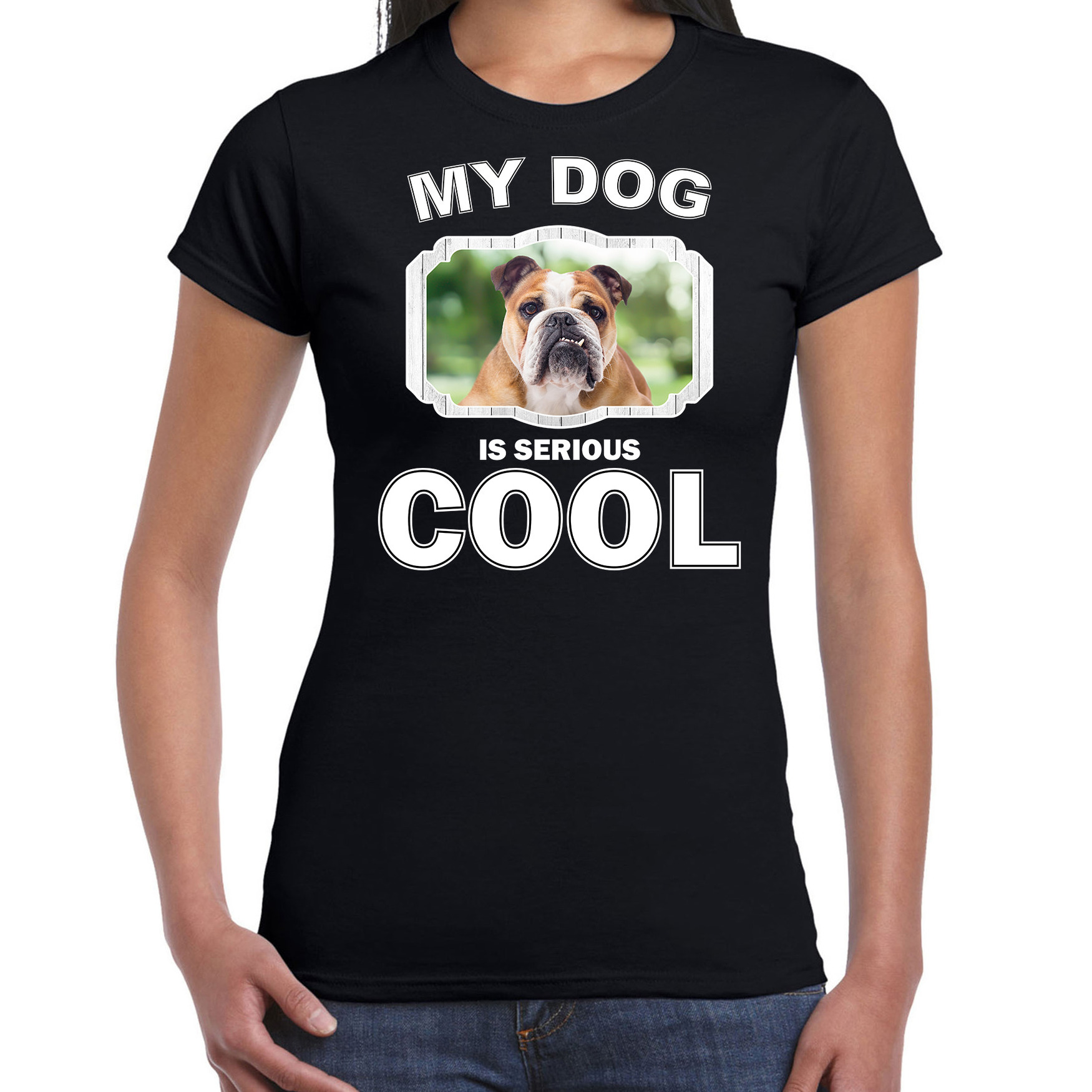 Coole Britse Bulldogs honden t shirt my dog is serious cool zwart voor dames