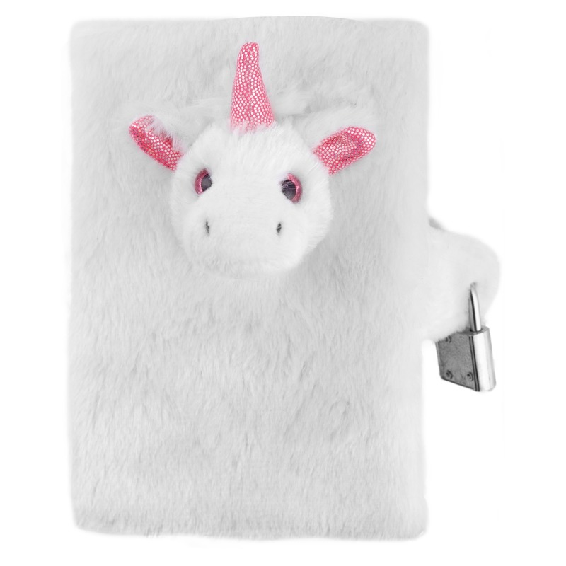Dagboek witte/roze pluche eenhoorn 10 x 14 cm voor meisjes