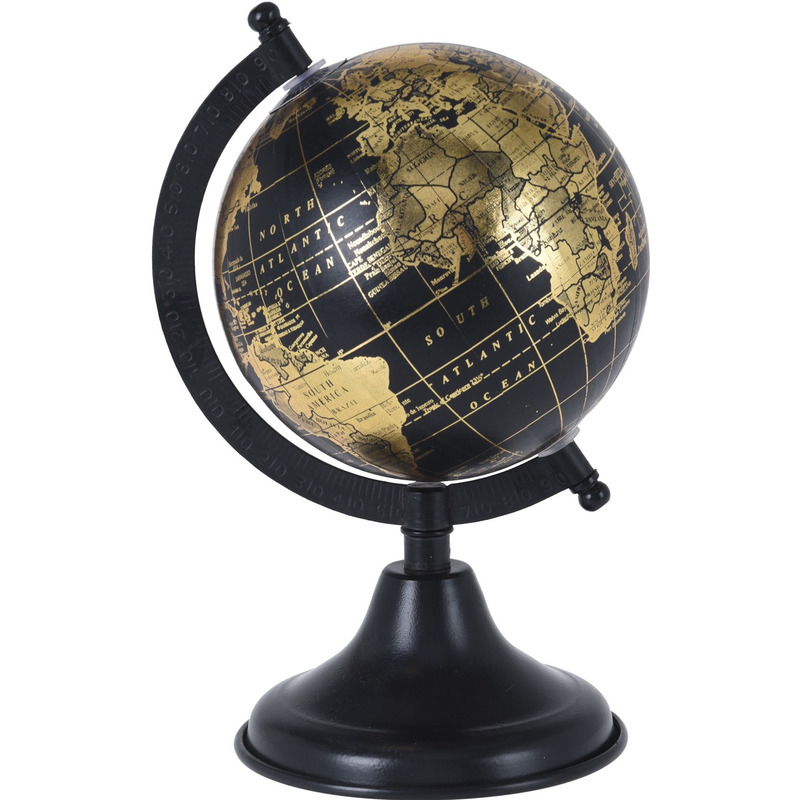boycot Zwerver Ademen Decoratie wereldbol/globe zwart/goud op metalen voet 13 x 24 cm bestellen  voor € 11.99 bij het Knuffelparadijs