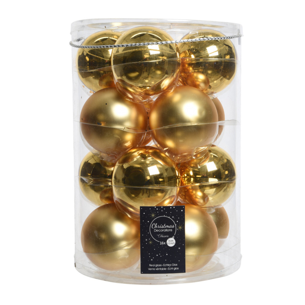 Decoris glazen kerstballen 16x stuks goud 8 cm mat glans