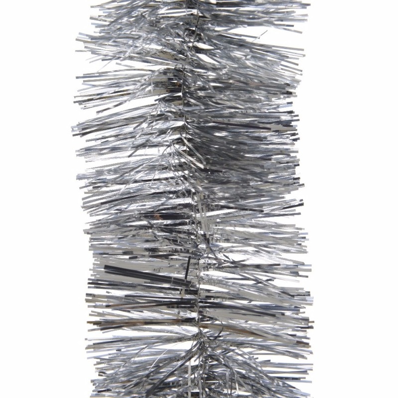 Decoris Kerstslinger guirlande zilver glanzend lametta 270 cm