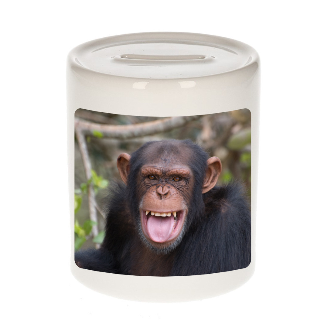Dieren foto spaarpot chimpansee 9 cm apen spaarpotten jongens en meisjes