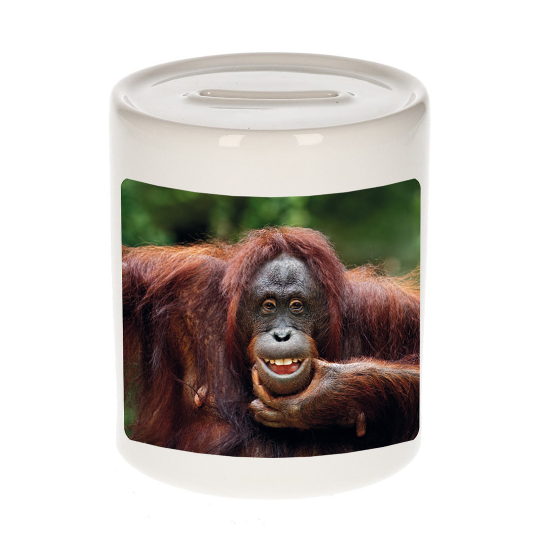 Dieren foto spaarpot gekke orangoetan 9 cm apen spaarpotten jongens en meisjes