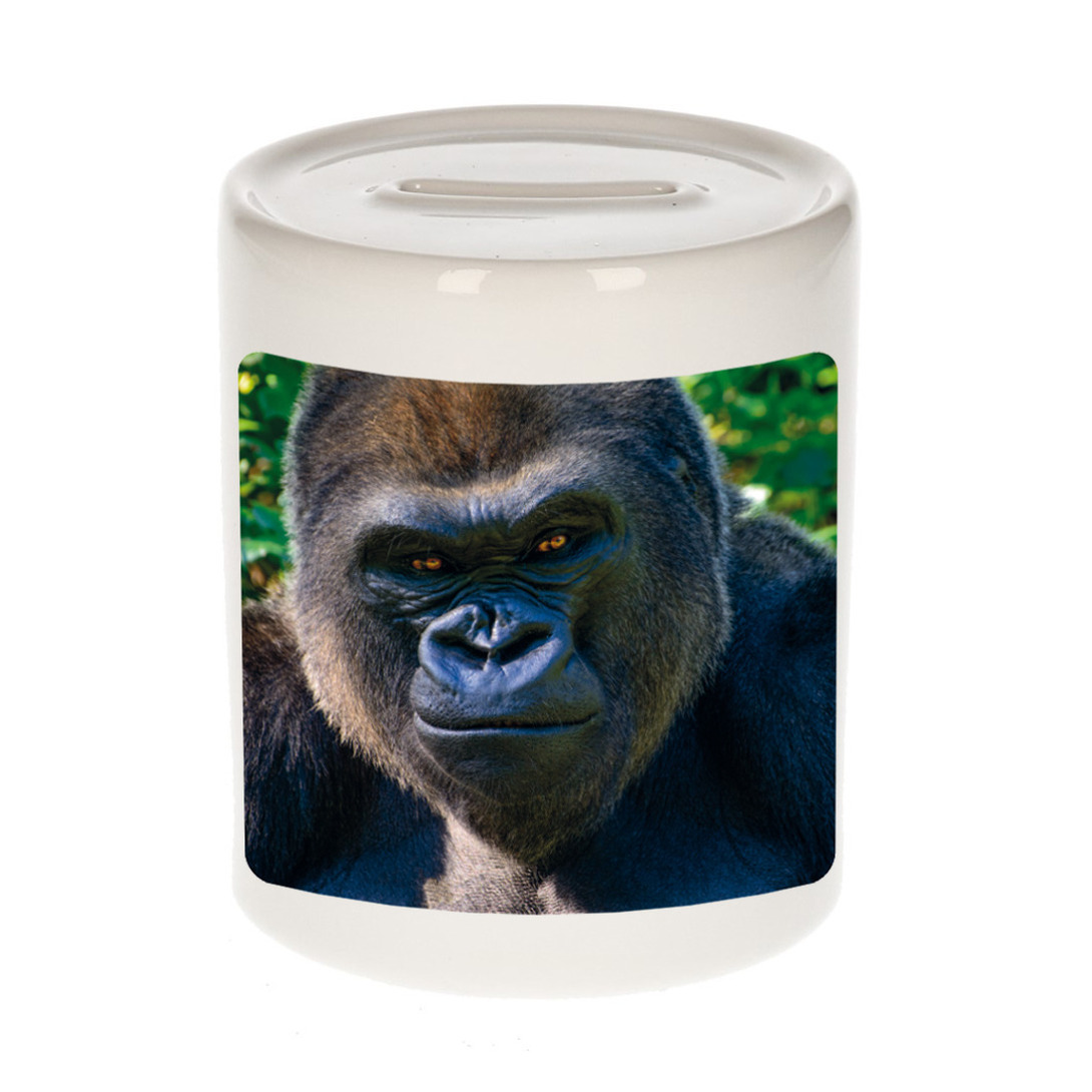 Dieren foto spaarpot stoere gorilla 9 cm gorilla apen spaarpotten jongens en meisjes