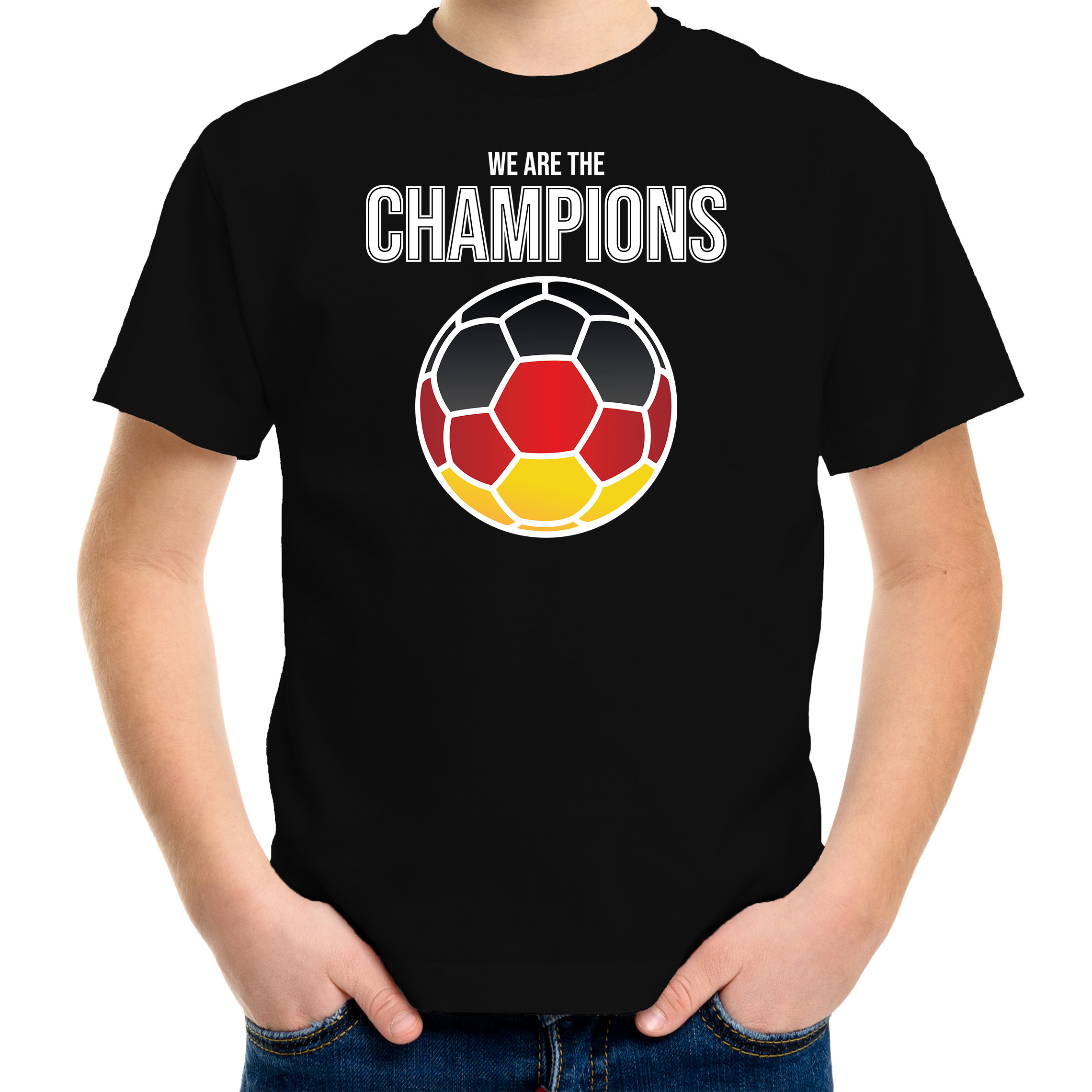 Duitsland EK WK supporter t shirt we are the champions met Duitse voetbal zwart kinderen