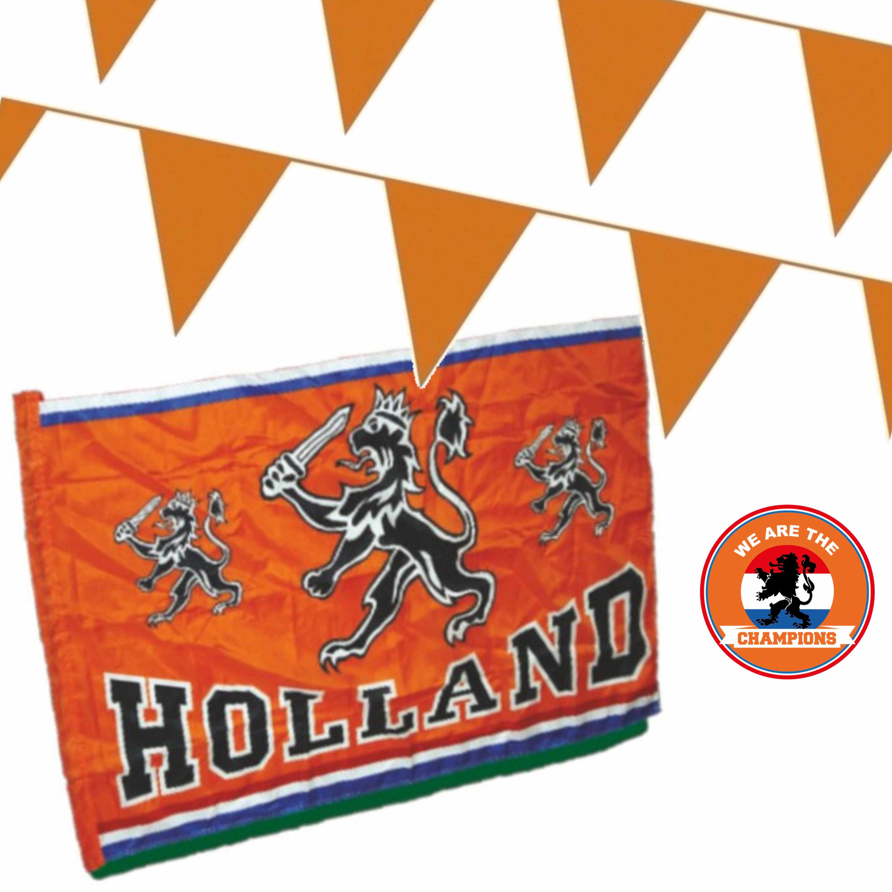 Ek oranje straat huis versiering pakket met oa 1x Holland spandoek, 200 meter oranje vlaggenlijnen