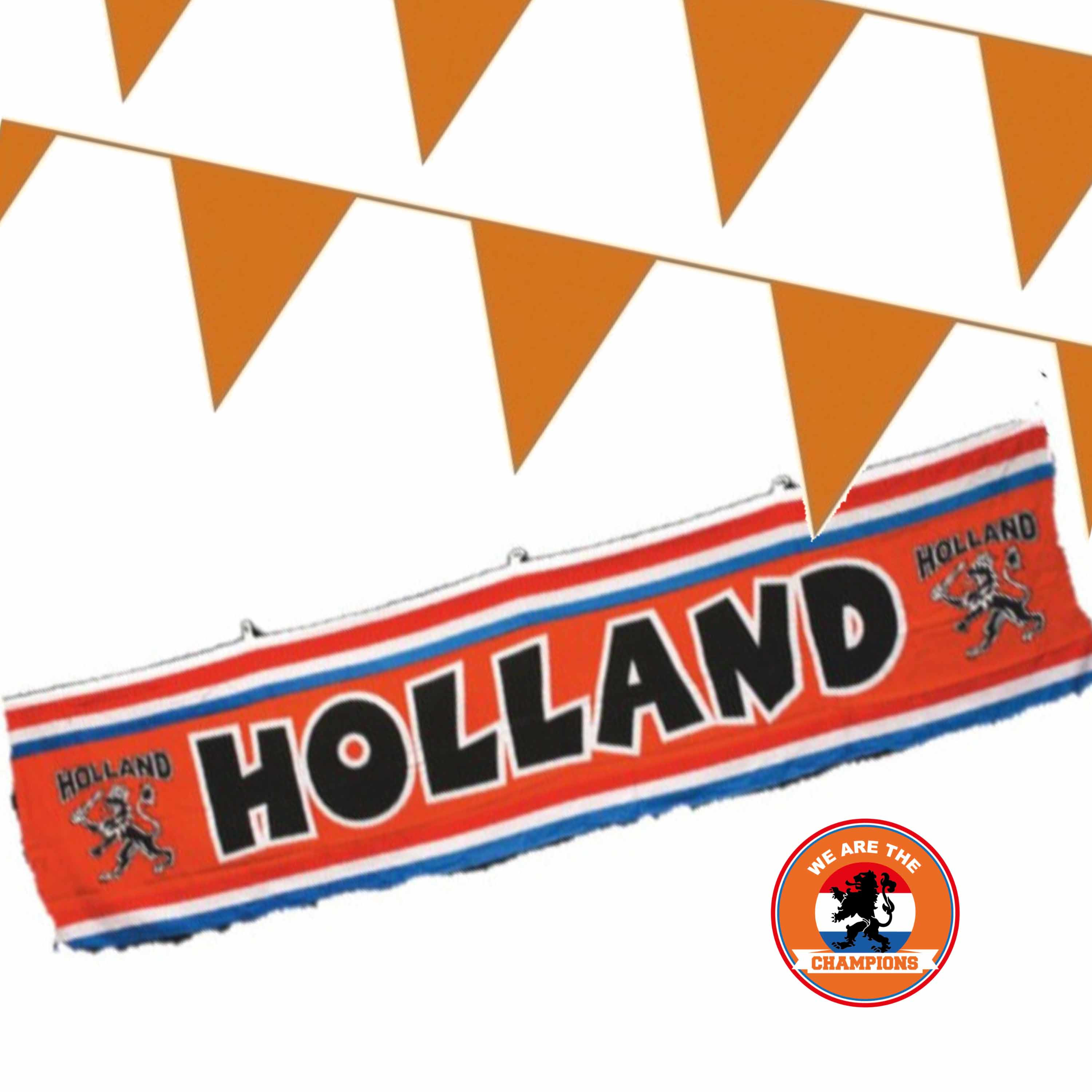 Ek oranje straat huis versiering pakket met oa 1x Holland spandoek 70 x300 en 200 m vlaggenlijnen