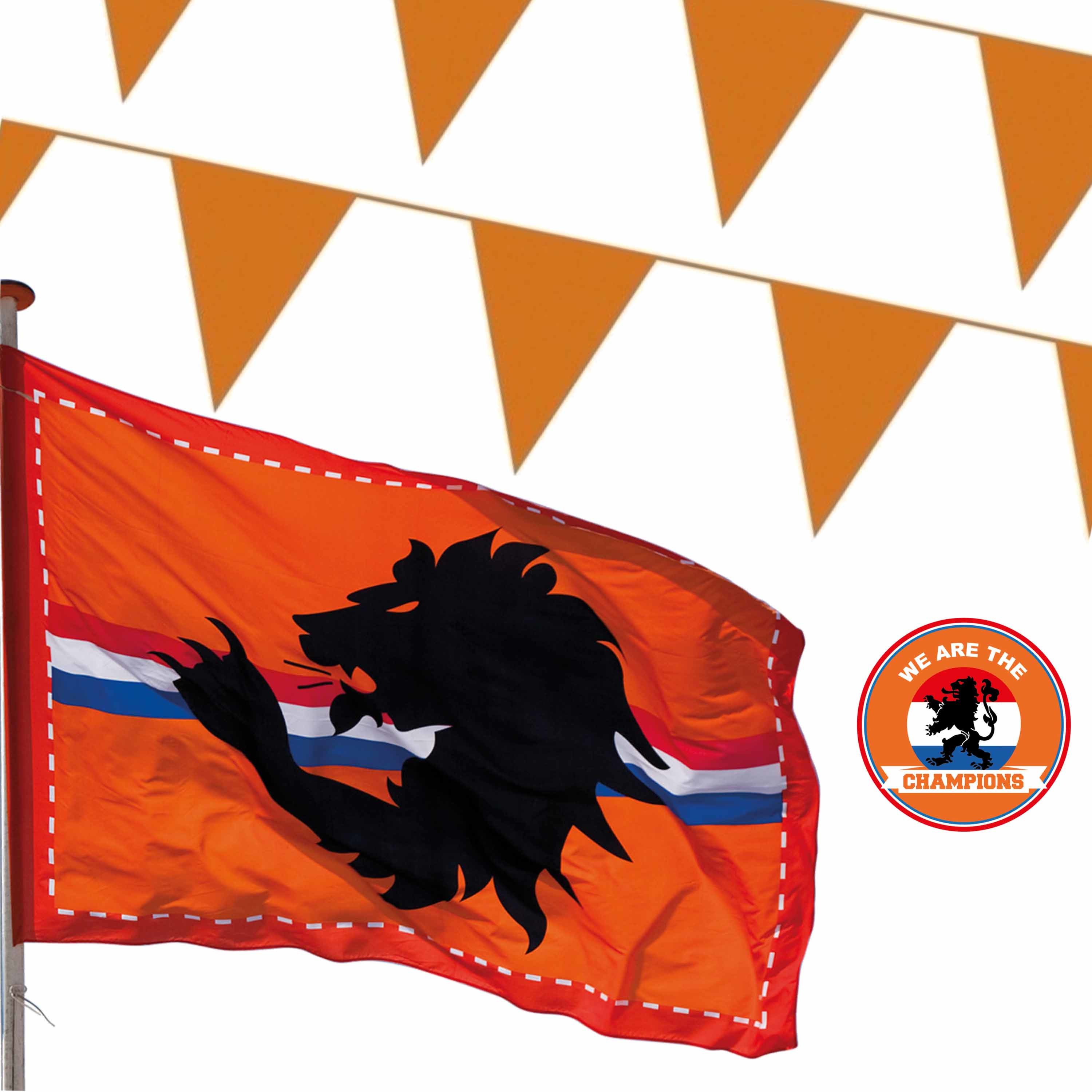 Ek oranje straat huis versiering pakket met oa 1x Mega Holland vlag, 300 meter oranje vlaggenlijnen