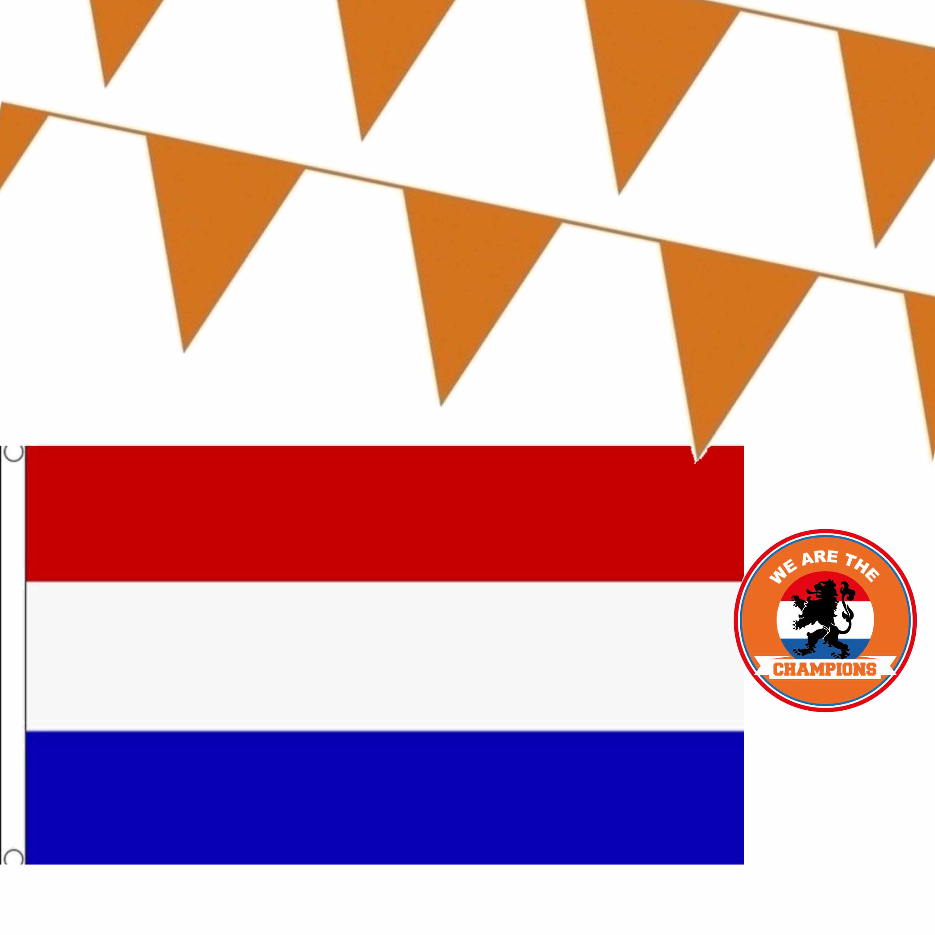 Ek oranje straat huis versiering pakket met oa 1x Nederland vlag, 200 meter oranje vlaggenlijnen