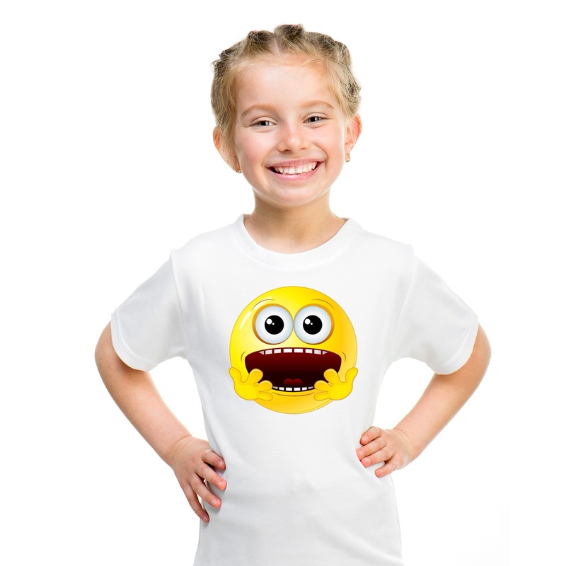 Emoticon t shirt geschrokken wit kinderen