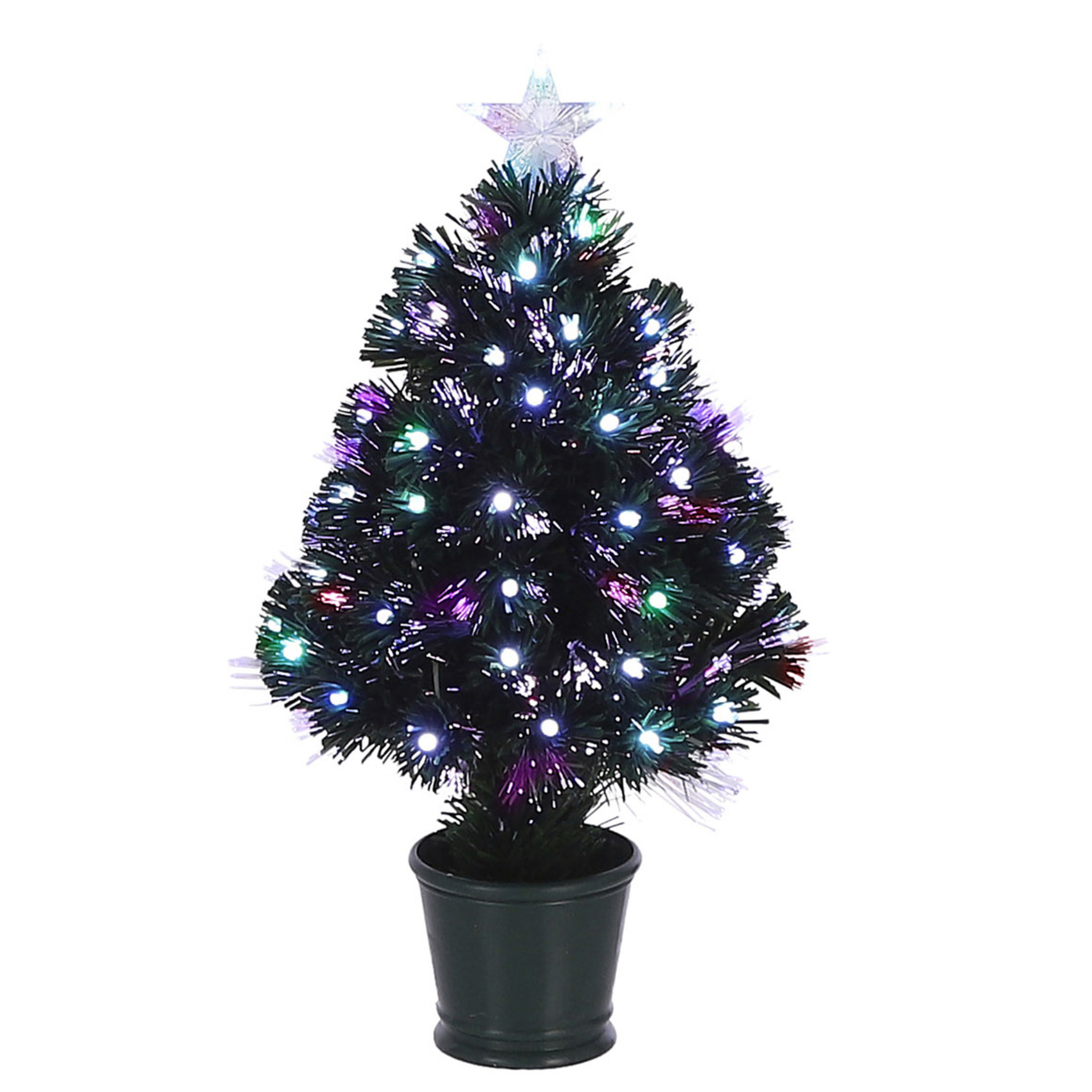 Fiber optic kerstboom kunst kerstboom met knipperende verlichting en piek ster 60 cm