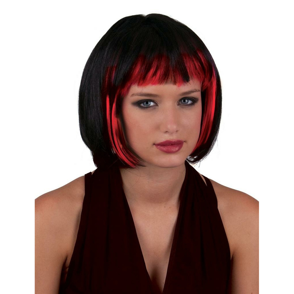 Funny Fashion Heksenpruik kort haar zwart rood dames Halloween
