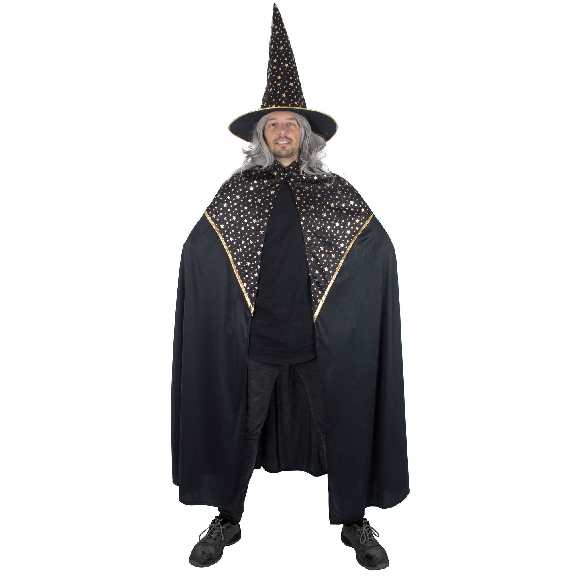 Funny Fashion Tovenaars verkleed cape hoed volwassenen zwart met sterren Carnaval kostuum
