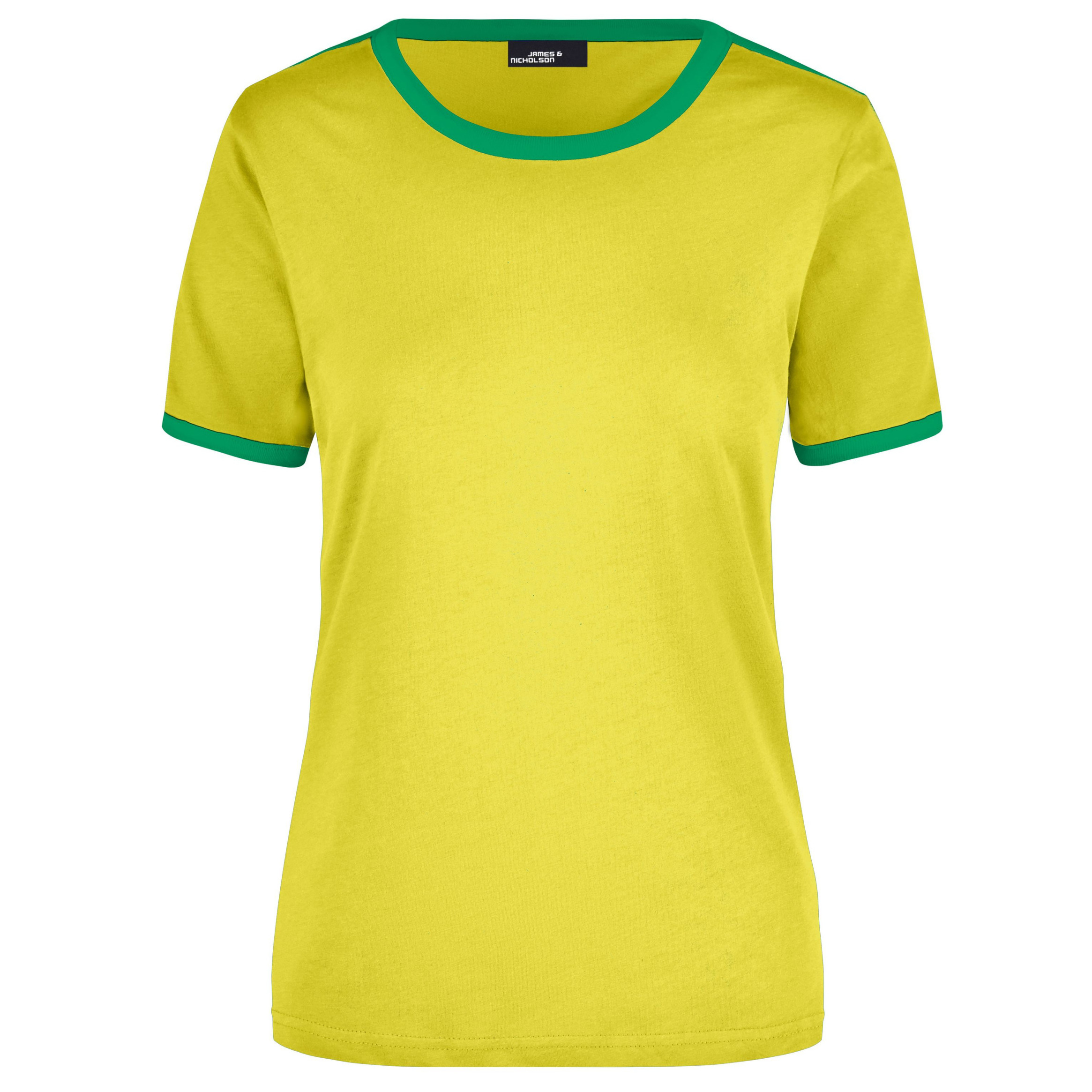 Geel dames t shirt met groene contrast