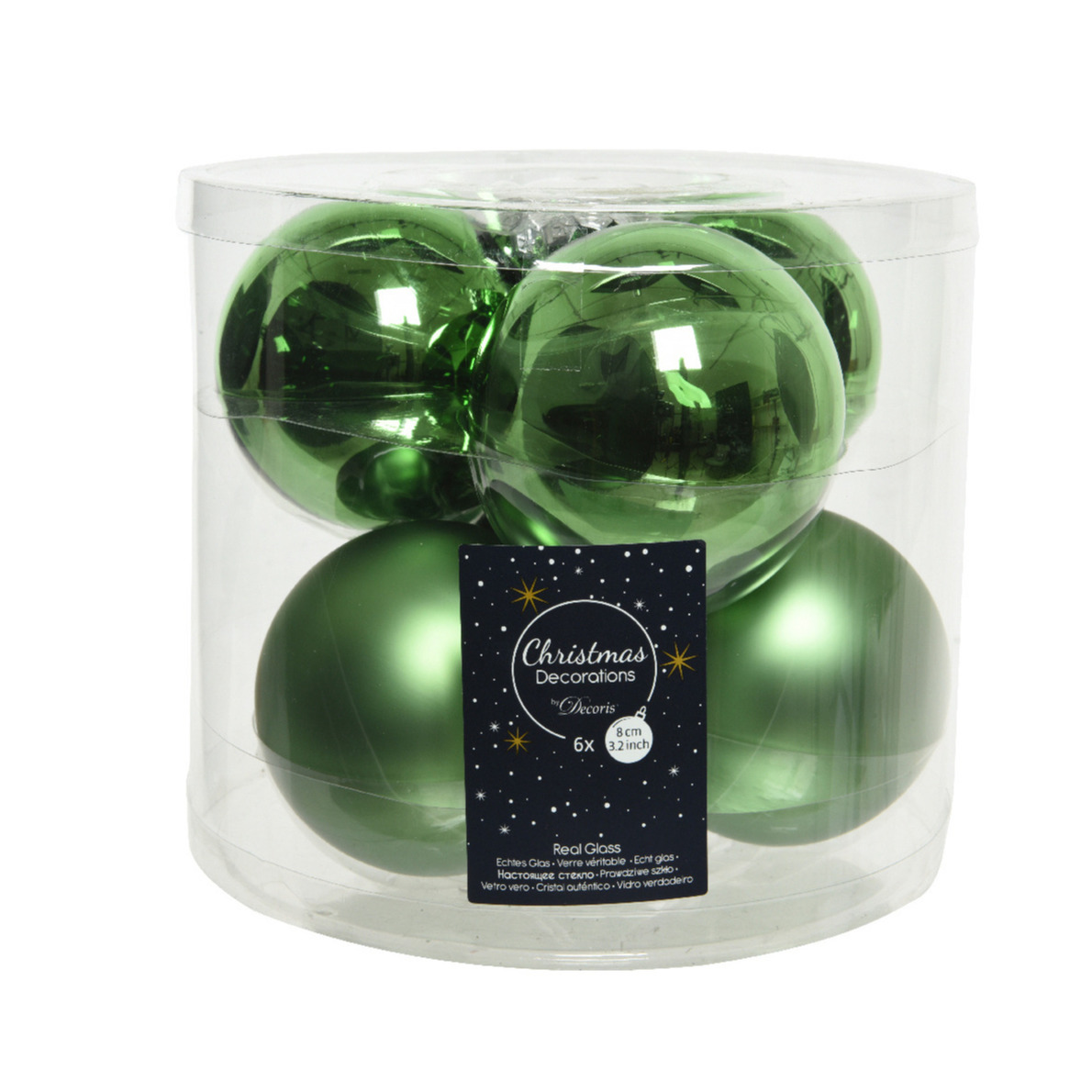 Grote kerstballen 6x st groen 8 cm glas mat glans kerstversiering
