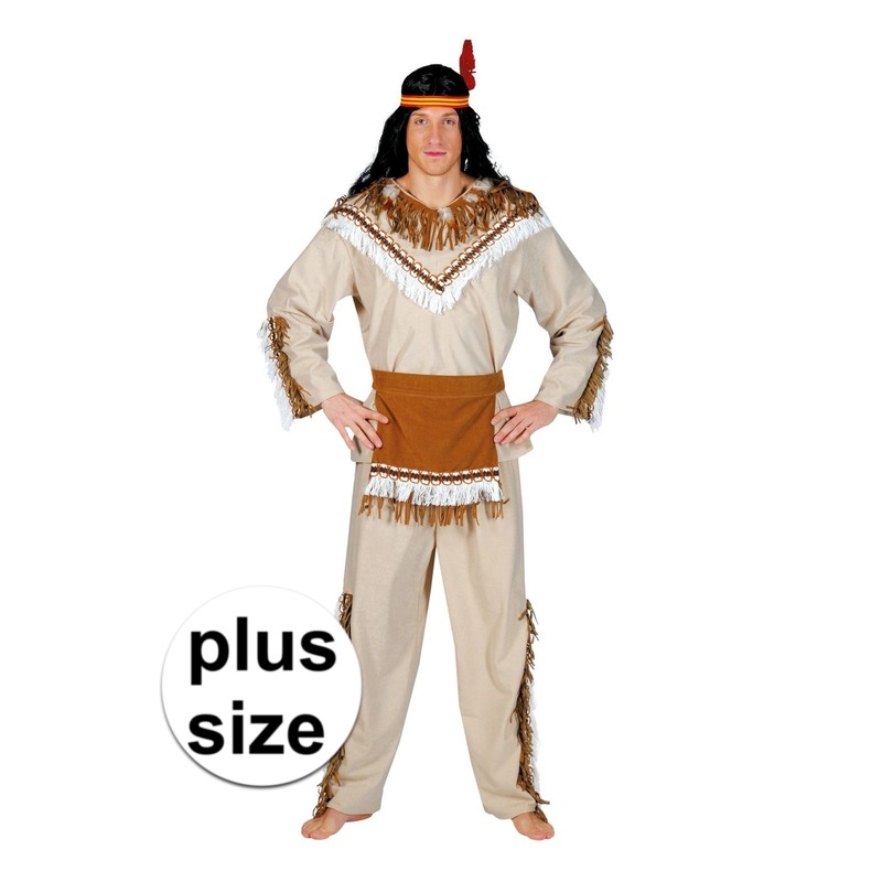 Een grote maat indianen kostuum, geschikt voor heren. het indiaan verkleed kostuum bestaat uit een shirt, een ...