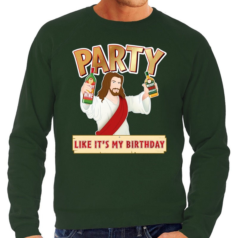 Grote maten foute kersttrui party jezus groen voor heren. deze groene grote maten kerst trui / sweater is ...