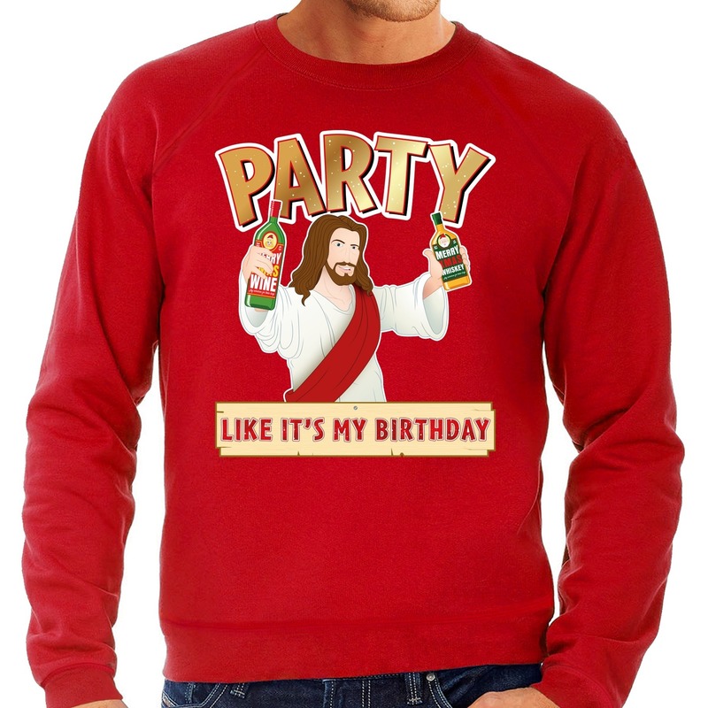 Grote maten foute kersttrui party jezus rood voor heren. deze rode grote maten kerst trui / sweater is ...