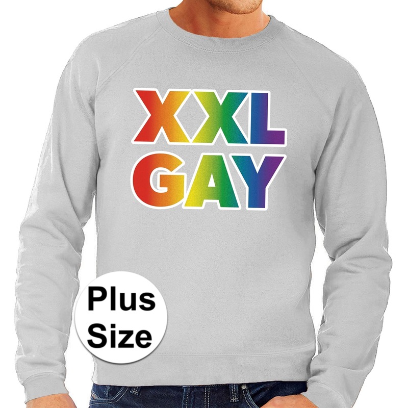 Grote maten xxl gay regenboog sweater grijs voor heren. op deze grijze lhbt sweater staat in regenboog ...