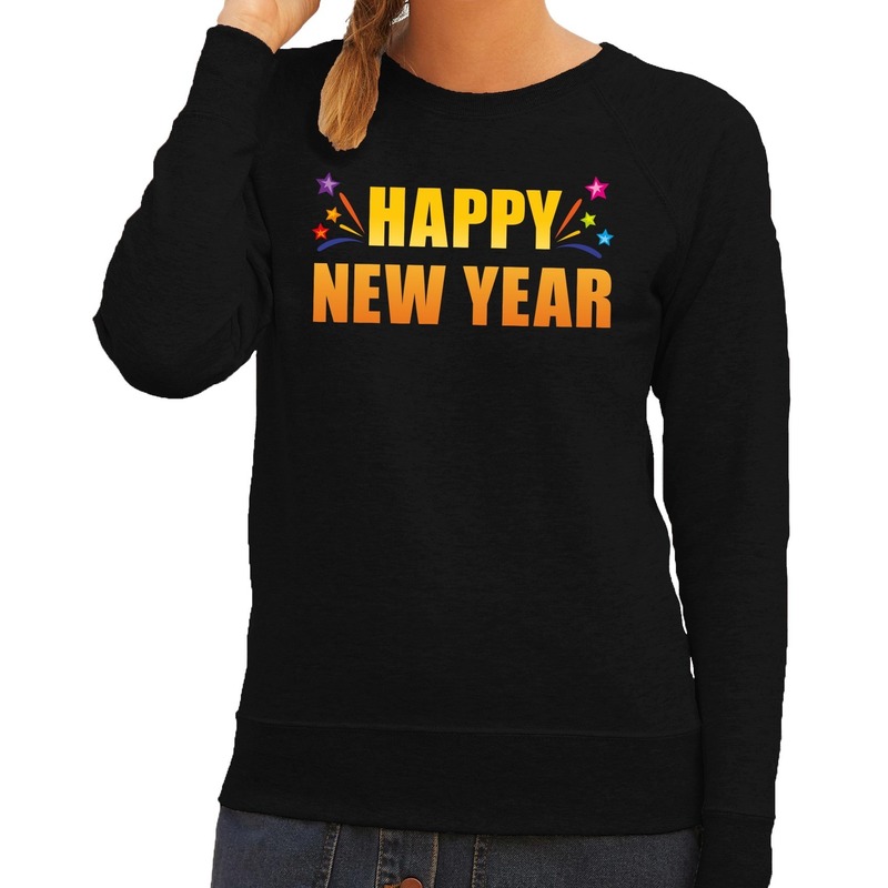 Happy new year trui sweater zwart voor dames