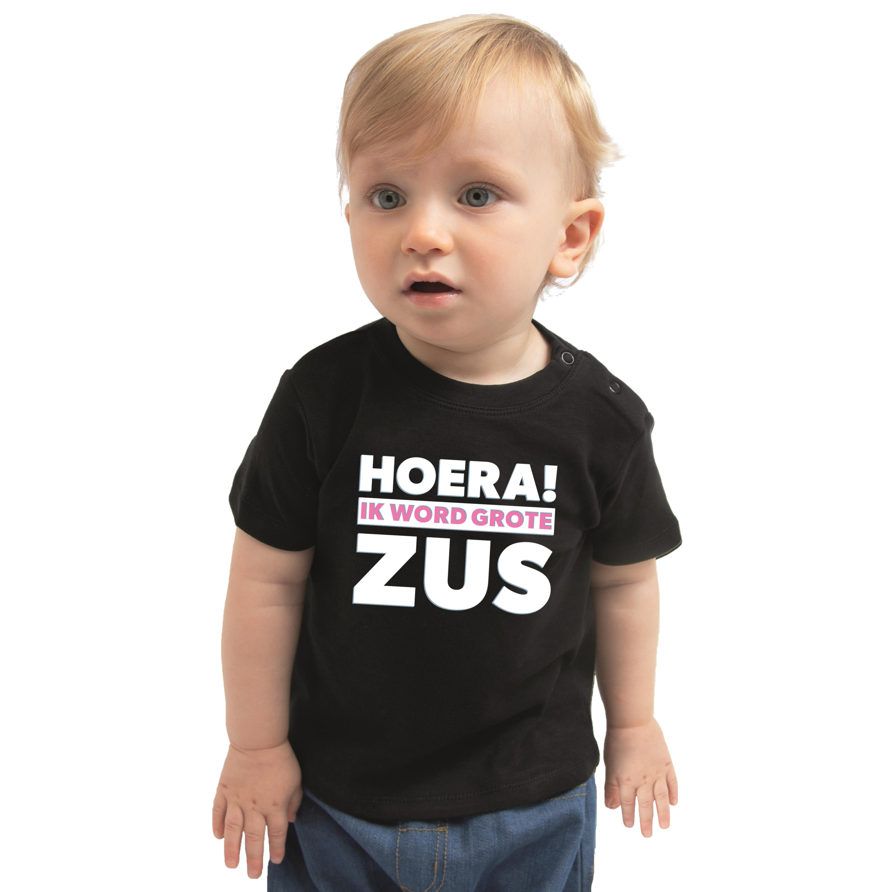 wasmiddel debat Etna Hoera ik word grote zus cadeau t-shirt zwart voor baby/meisje bestellen  voor € 12.89 bij het Knuffelparadijs
