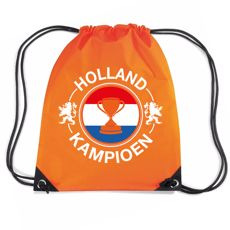 Holland kampioen beker voetbal rugzakje sporttas met rijgkoord oranje