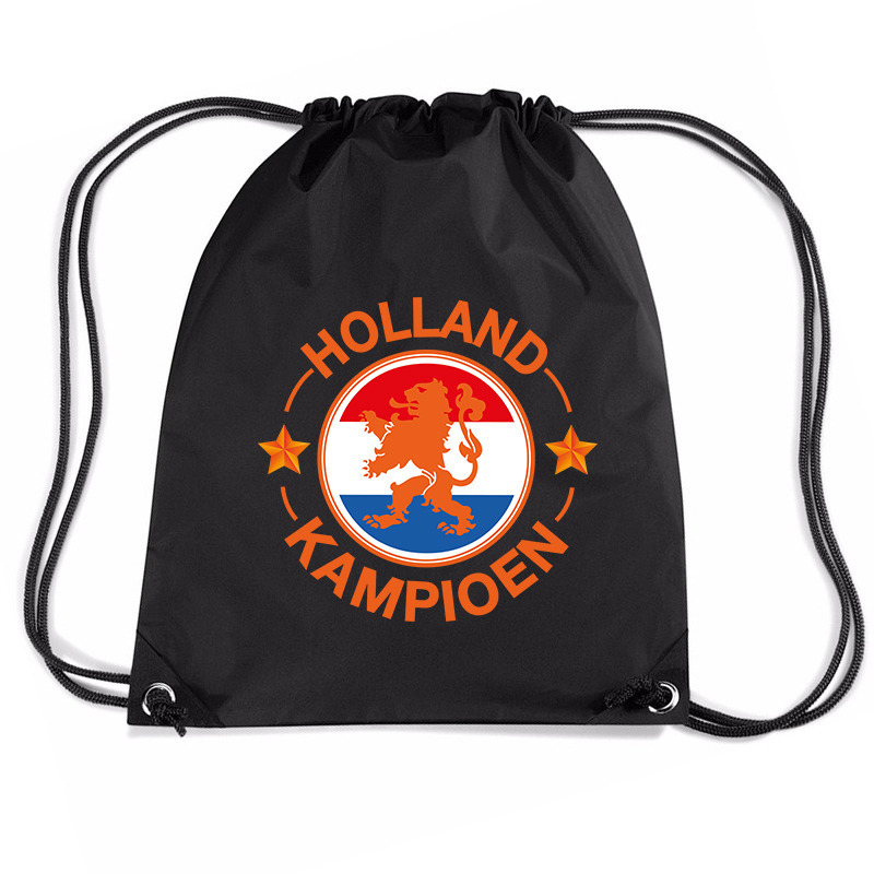 Holland kampioen leeuw voetbal rugzakje sporttas met rijgkoord zwart