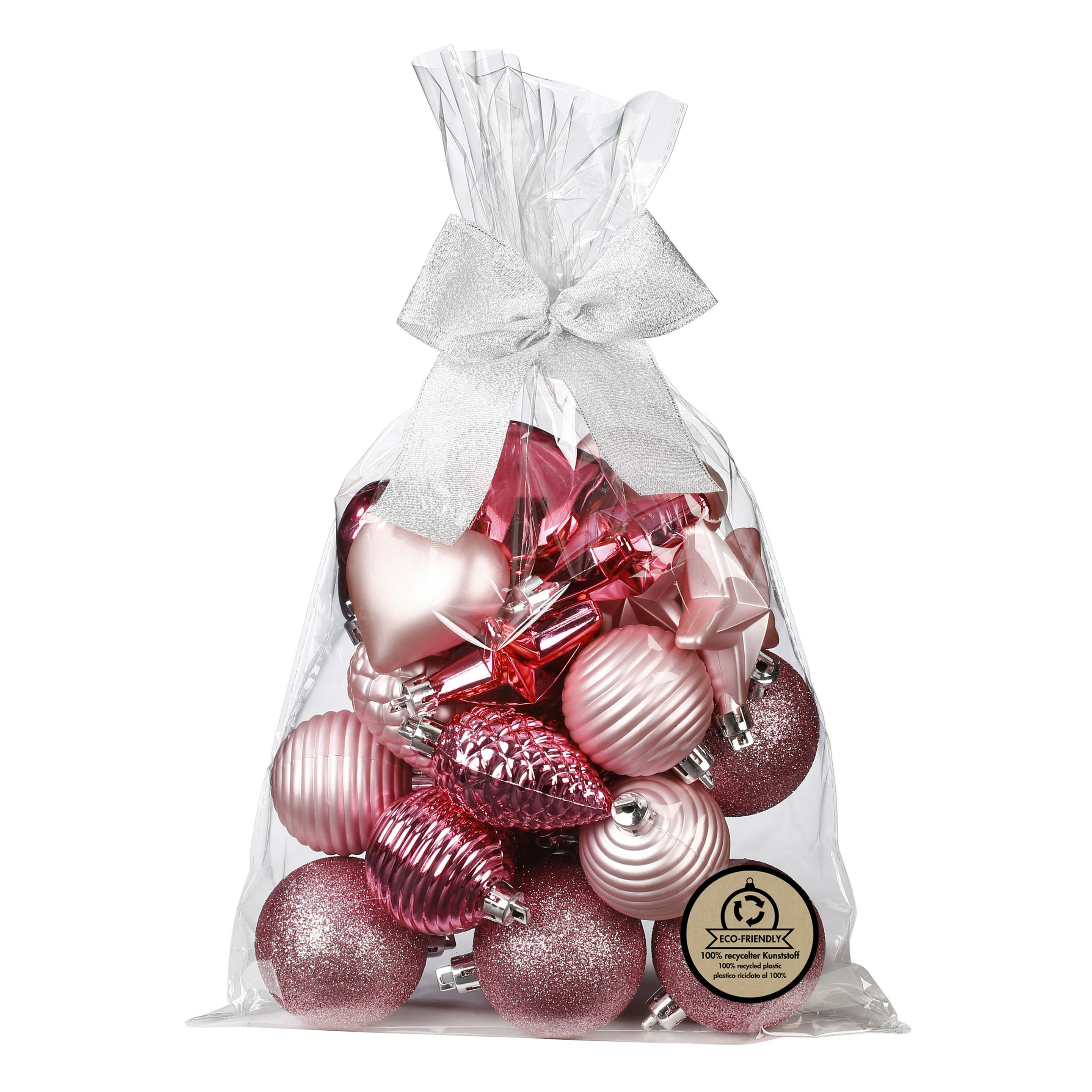 Kerstballen en ornamenten 30x kunststof roze in giftbag